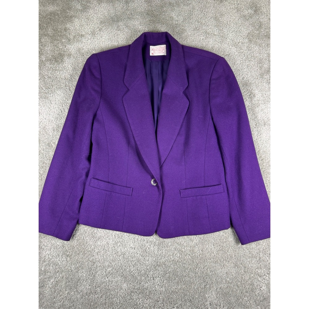 Pendleton Petite Vintage Purple Virgin Wool Single Button Blazer Jacket Size 10